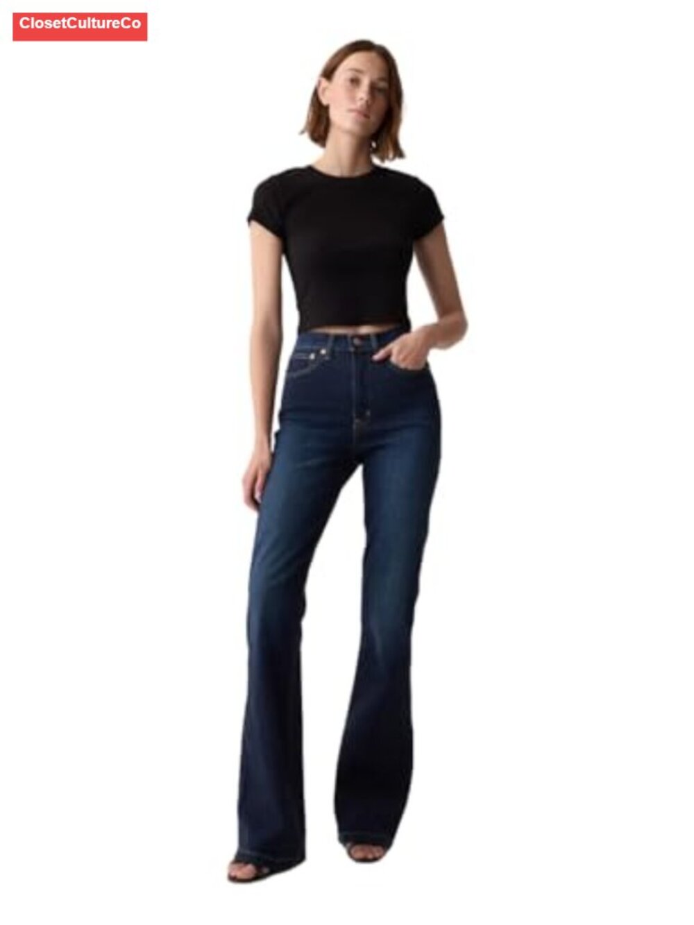 High Rise Flare Denim Jeans Machine Washable Flared Leg